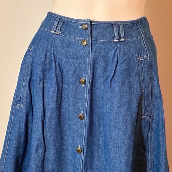 Vintage 1970-80 Koret Blue Denim Skirt Size 10 Unique Button Front Maxi Skirt - Picture 3 of 8